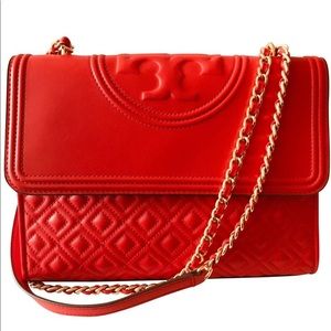 Red Tory Burch Medium Fleming Bag
